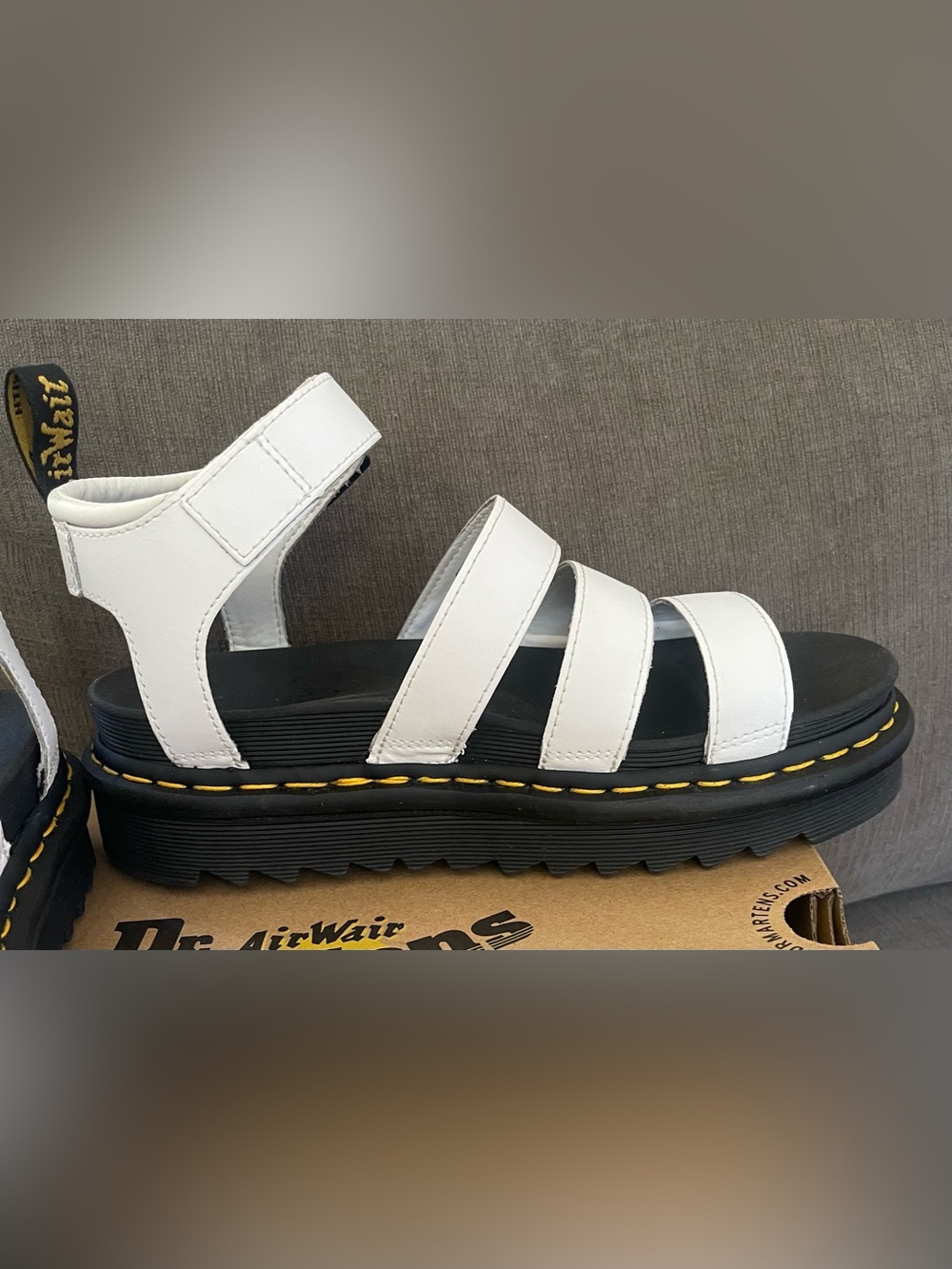 New Dr. Martens Blaire White Hydro Leather Sandals - Picture 5 of 11